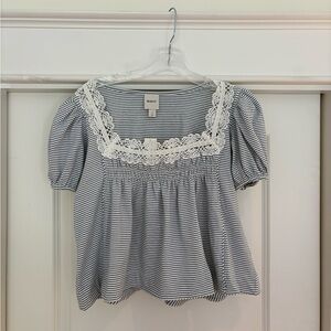 Anthropologie Maeve Puff Sleeve Babydoll Striped Top